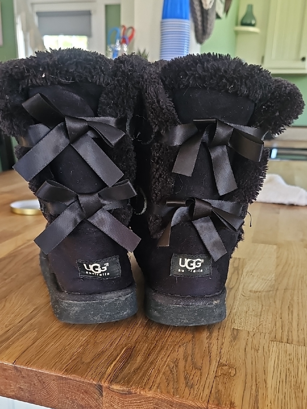 UGG Black Satin-Bow Shearling Back Boots